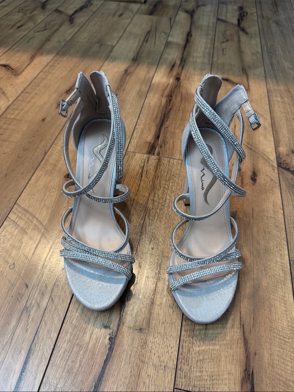 Nina Silver Rhinestone Strappy Heels